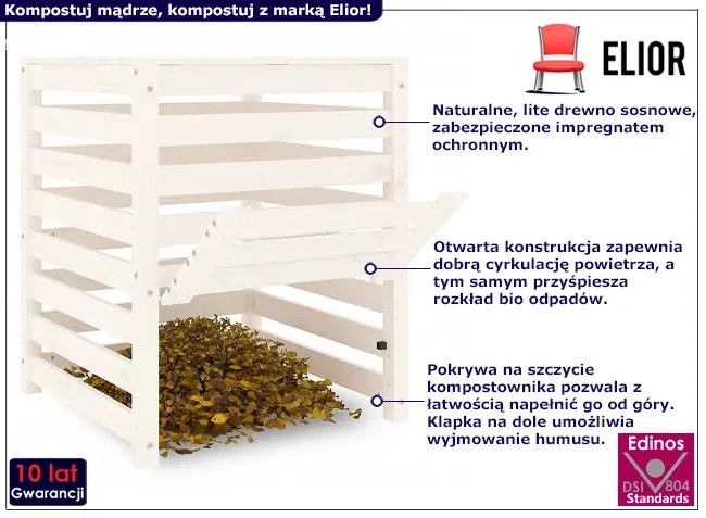 Biały sosnowy kompostownik ogrodowy - Fiados