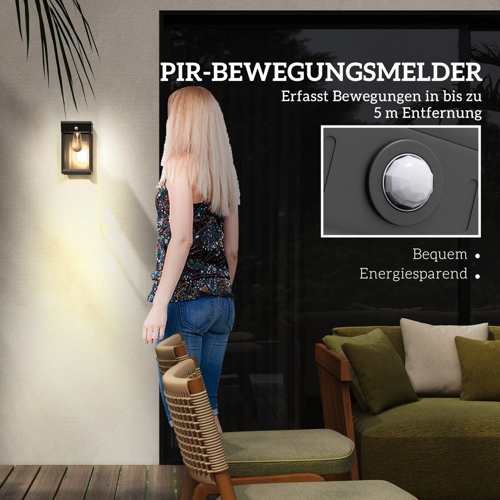 Outsunny Lampa solarnej ogrodowa zewnętrzna Solarlampe, odporna na warunki atmosferyczne, czujnik ruchu, 14 cm x 24 cm x 24 cm, Czarny