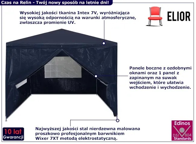 Niebieski namiot ogrodowy z oknami - Relin