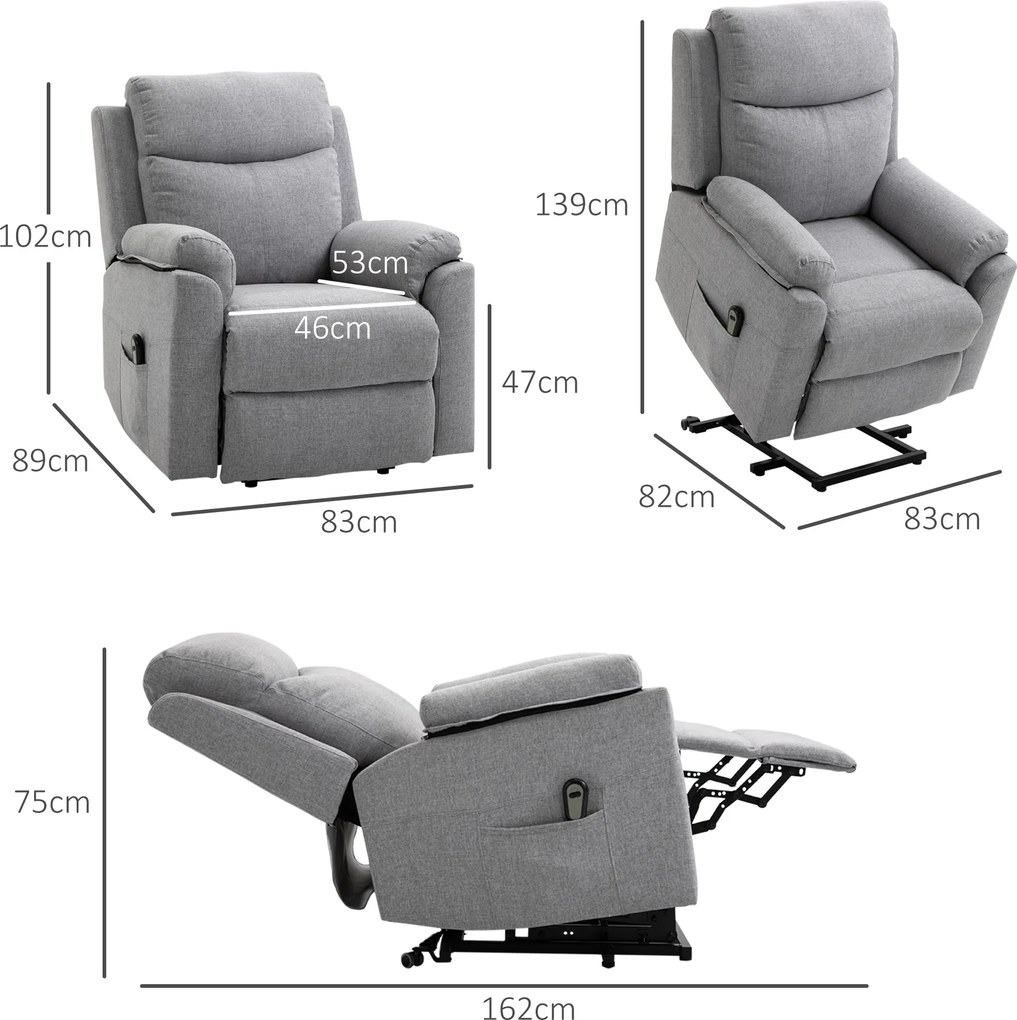 HOMCOM Fotel masujący dla seniorów z funkcją wstawania 83 cm x 89 cm x 102 cm szary | Aosom PL