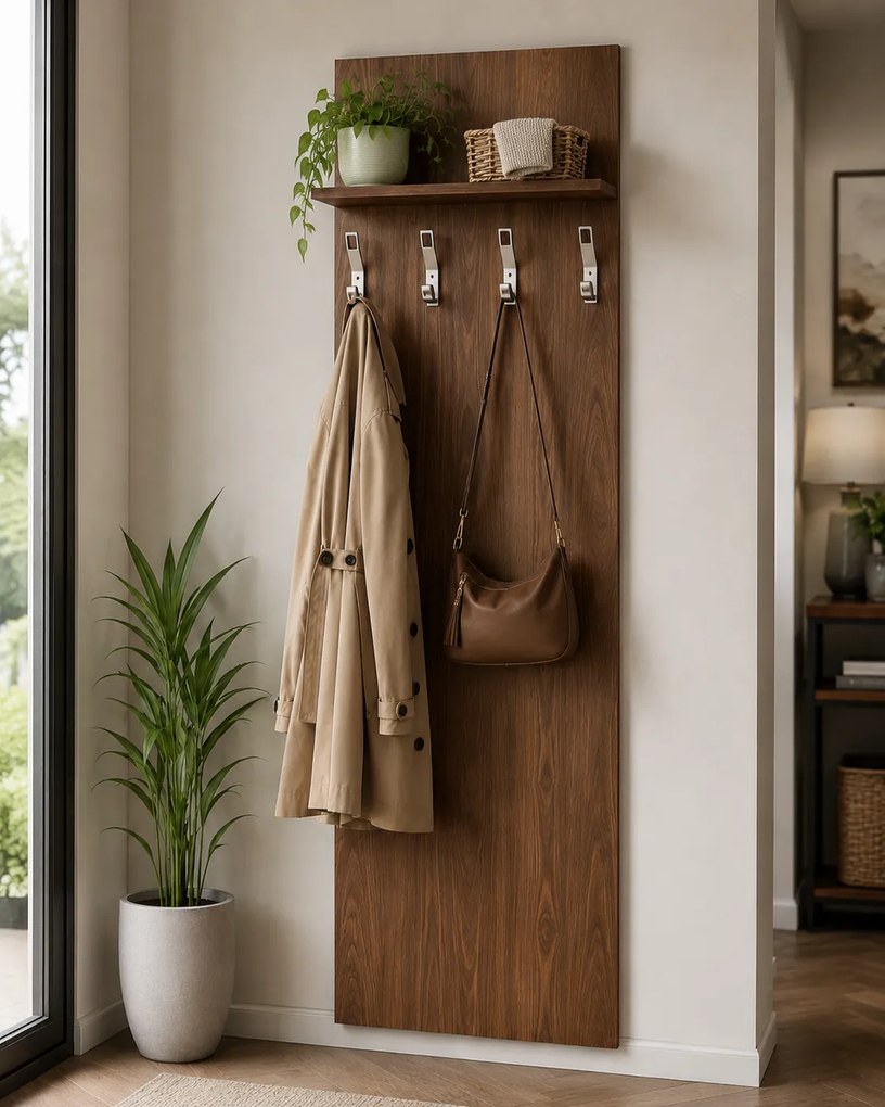 Garderoba z wieszakami PRIMO WOOD, 4 haczyki, półka, tekstura drewna pionowa, brzoza