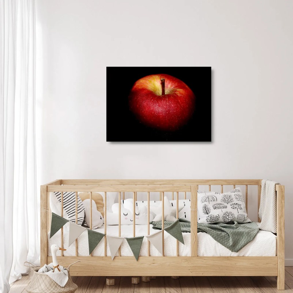 Obraz na szkle jabłka na czarnym tle (70x50 cm)