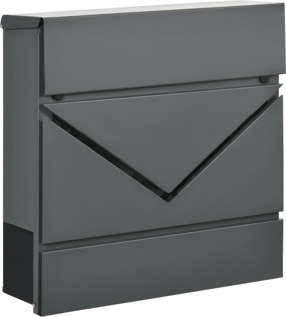 HOMCOM Skrzynka na Listy z Pokrywą, 2 Otwory Odpływowe, Stal, z Zamkiem, Szara