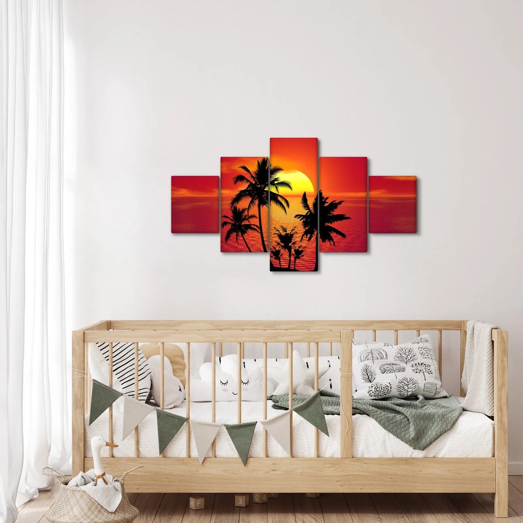 Obraz sylwetki wyspy z palmami (125x70 cm)
