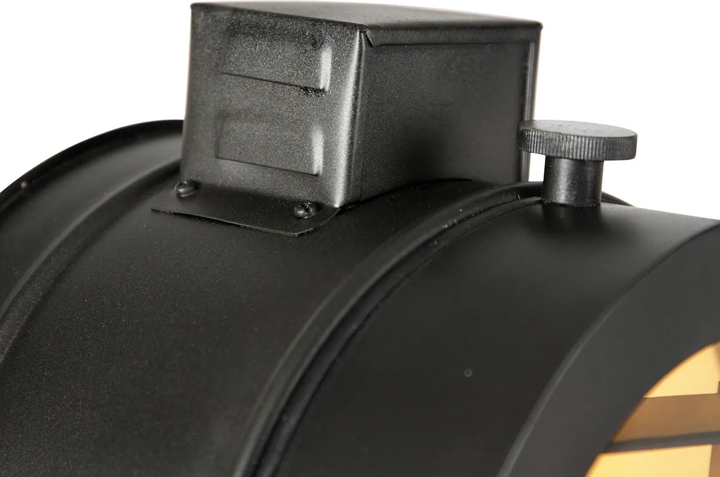 Lampa podłogowa na trójnogu czarna z drewnianym kloszem - Radient