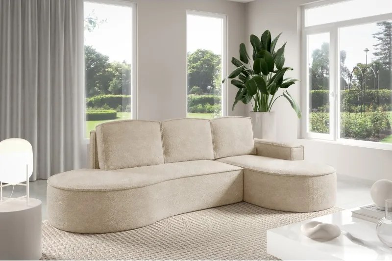 Narożnik MOLLY Prawostronny z funkcją spania, wolnostojący tkanina ABRIAMO 03 Beżowy