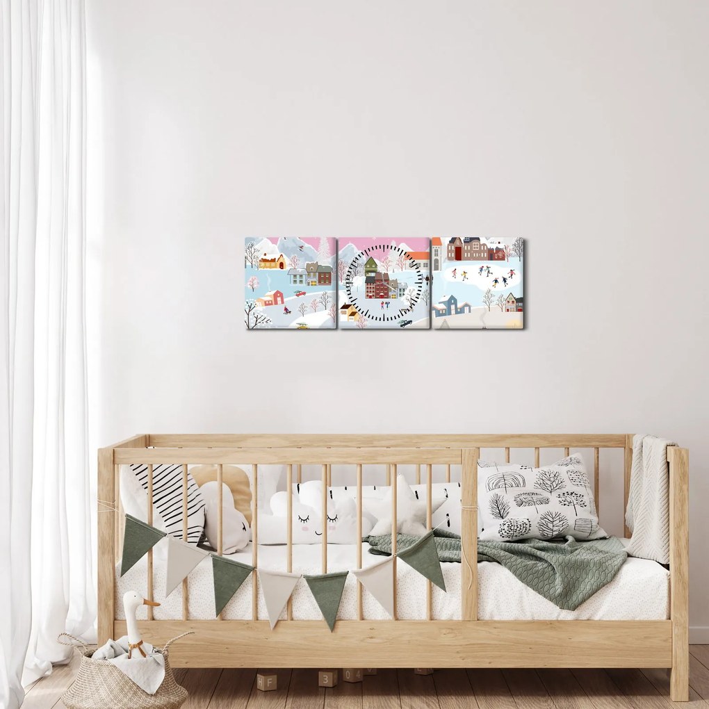Obraz - Magiczna zima (z zegarem) (90x30 cm)