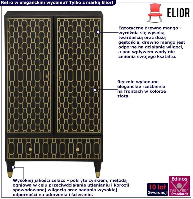 Czarna dwudrzwiowa szafka retro z szufladą E0-R48