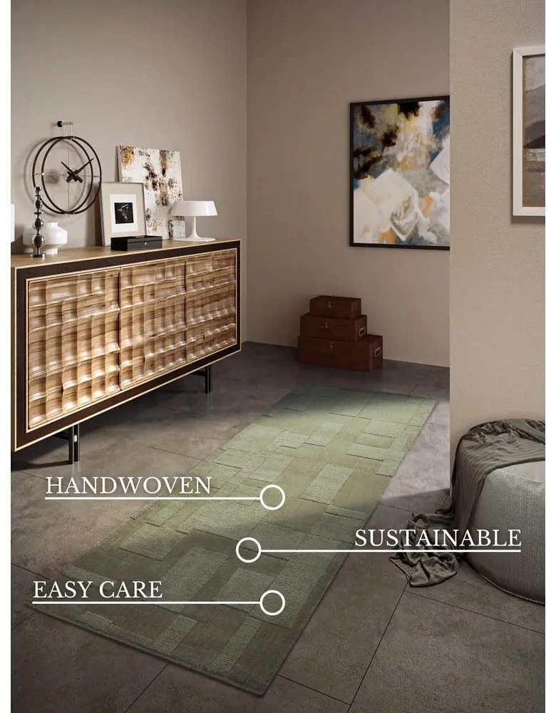 Zielony wełniany chodnik tkany ręcznie 80x250 cm Wilhelmine – Villeroy&amp;Boch