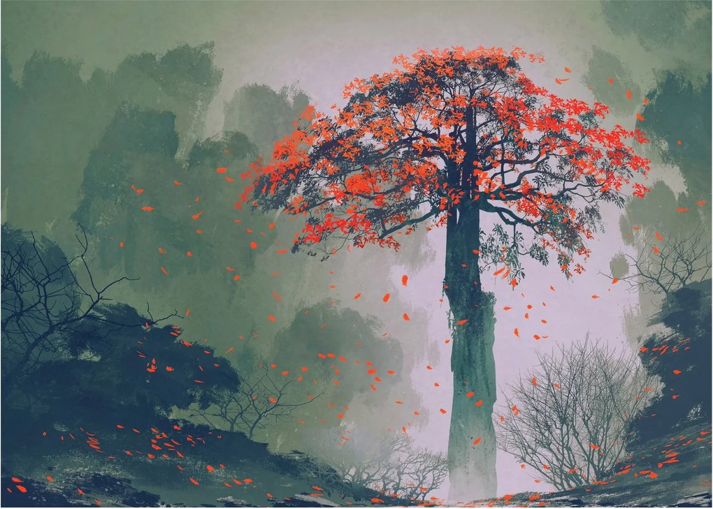 Obraz samotnego czerwonego drzewa (70x50 cm)