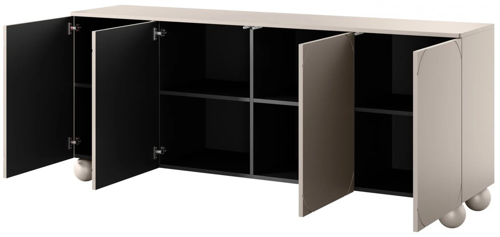 Komoda Sonatia II 200 cm czterodrzwiowa na nogach kulach - kaszmir