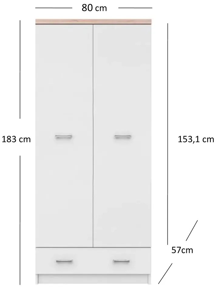 Biała szafa dwudrzwiowa z szufladą K4-G20