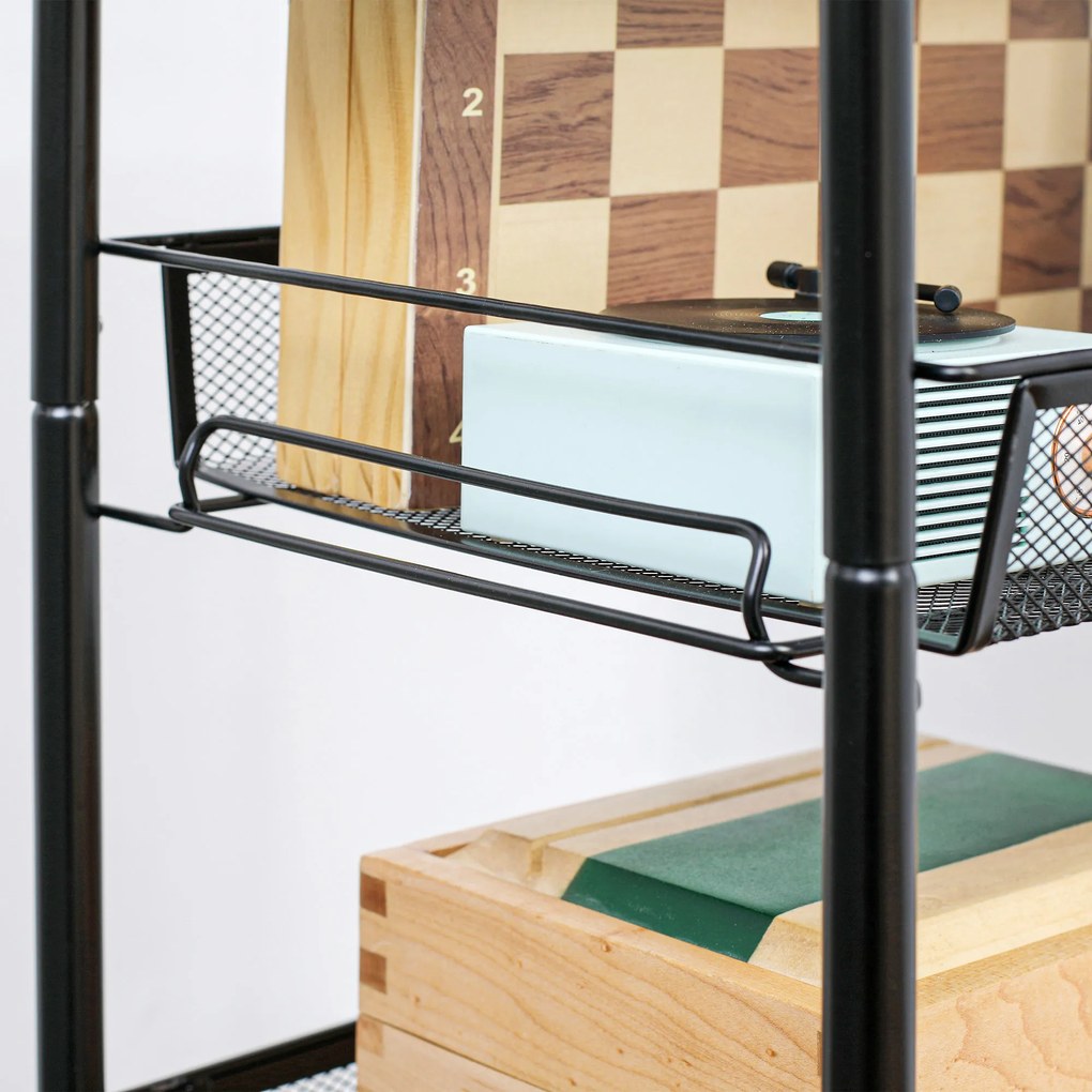 HOMCOM Wózek z 4 wiszącymi koszami, serwisowy na kółkach, mobilny, z wymiennymi hakami, stal, 45 x 26,5 x 84 cm, czarny