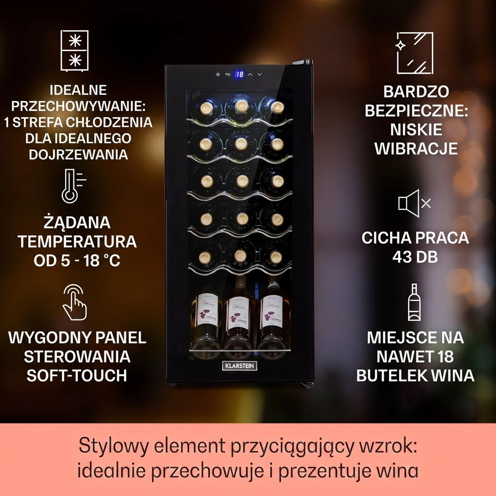 Klarstein Shiraz 35cm 18 Butelek Winiarka Wolnostojąca Czarny