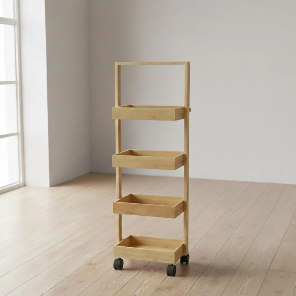 Wąski regał bambusowy, 4 koszyki VINK, 90 cm