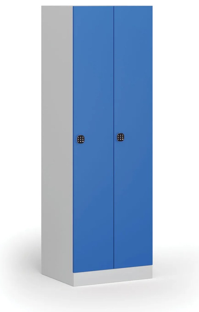 Metalowa szafka ubraniowa S1, 2-drzwiowa, 1850 x 600 x 500 mm, zamek kodowy, drzwi niebieskie