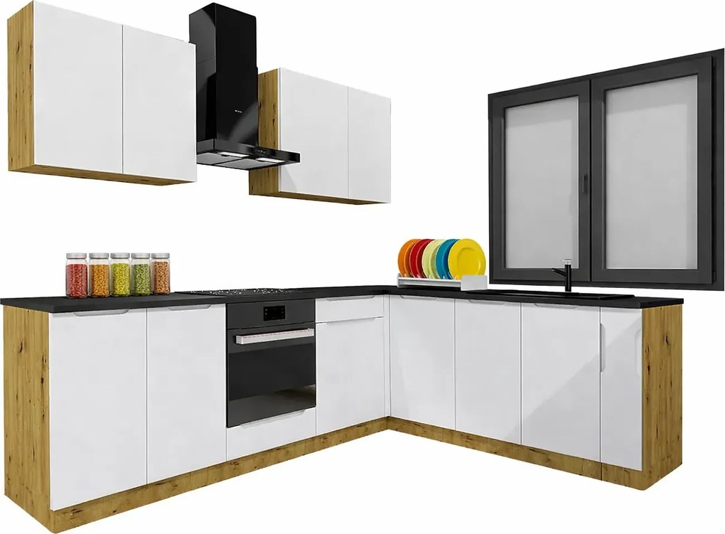 Komplet narożnych szafek kuchennych 260 cm dąb artisan + szary T5-E29