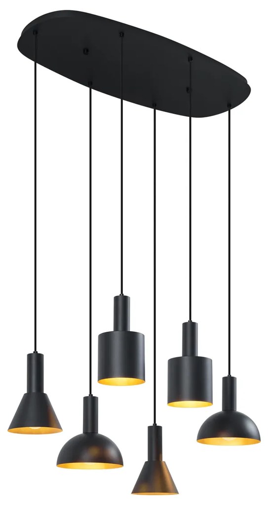Nowoczesna lampa wisząca czarna 6-punktowa - Biles Nowoczesny Oswietlenie wewnetrzne