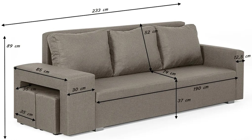 Kanapa sofa 3 os z funkcją spania MILO2 Jasny brąz