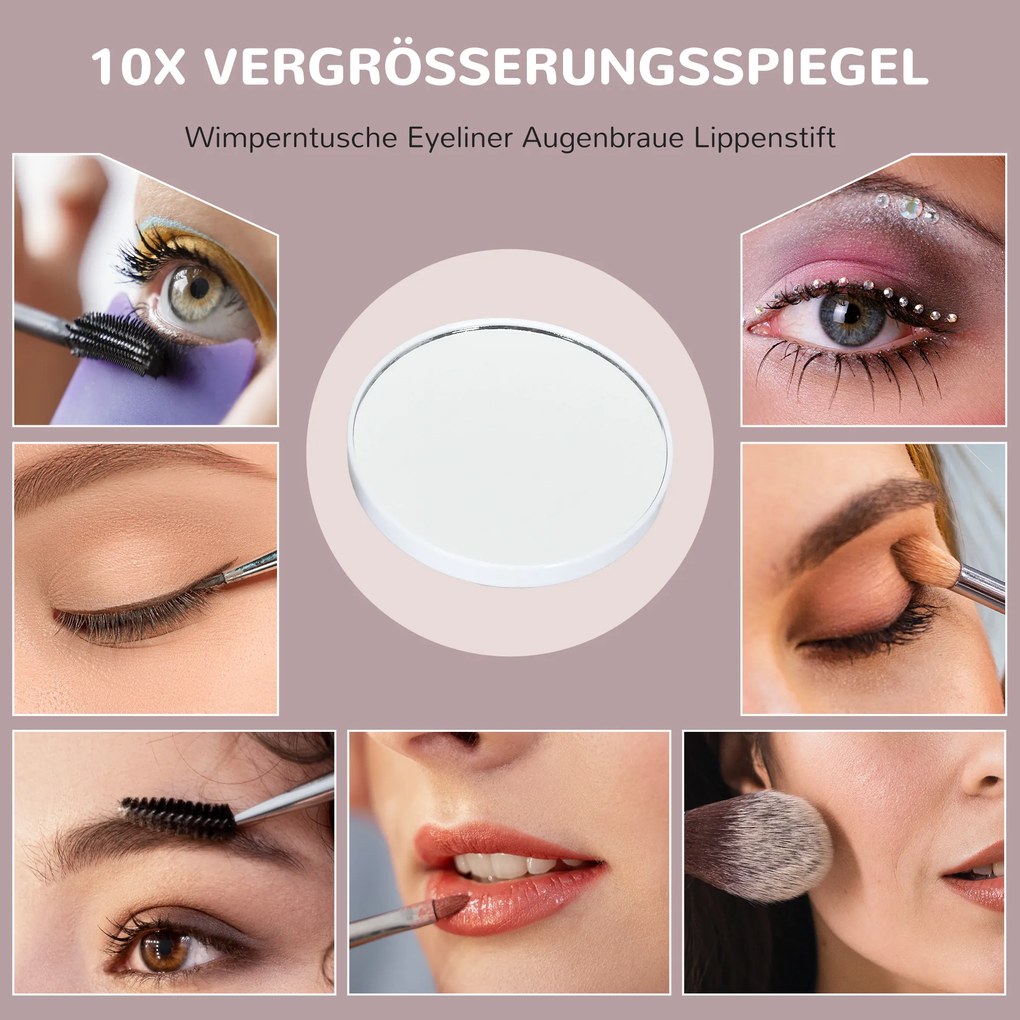 HOMCOM Lustro Kosmetyczne LED, 3 Tryby Światła, Regulacja Jasności, Dotyk, USB, 62,5 x 49,5 cm, Białe