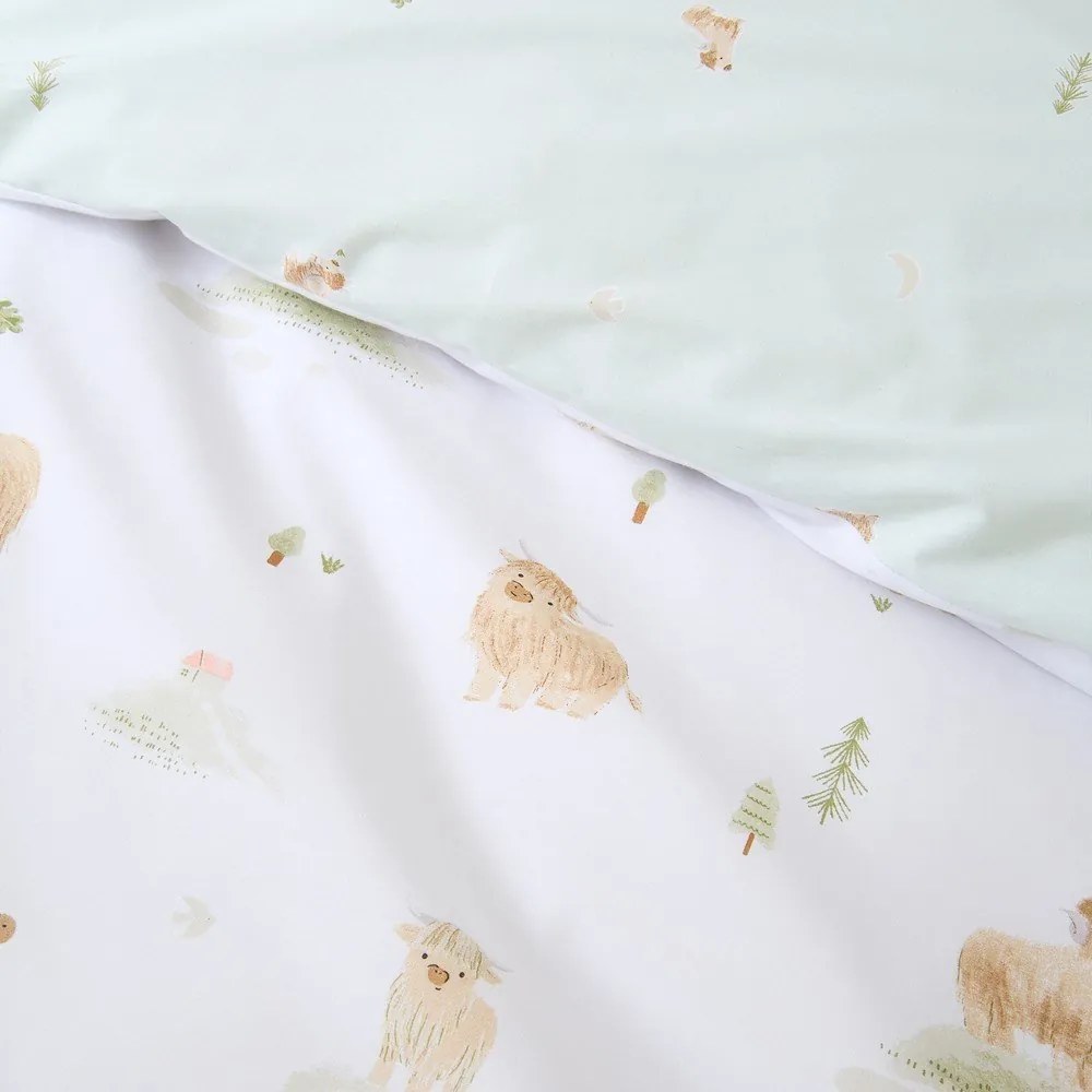 Biało-zielona bawełniana pościel dziecięca dwuosobowa 200x200 cm Mini Moo Cow – Bianca