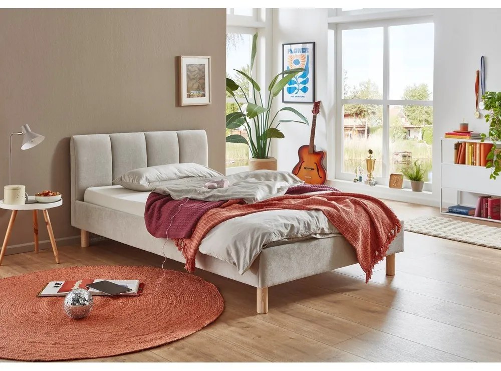 Beżowe tapicerowane łóżko jednoosobowe bez stelaża 120x200 cm Joker – Meise Möbel