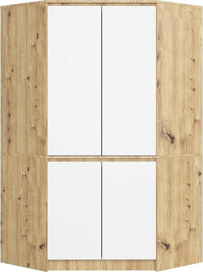 Szafa narożna AKORD S100 Dąb Artisan 100 cm 4 drzwi fronty kolor Biały mat 6 półek 100x50x180 cm