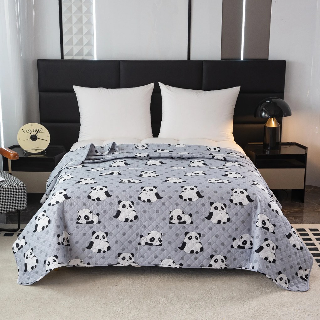Narzuta na łóżko z wzorem PANDA szary Rozmiar: 170 x 210 cm
