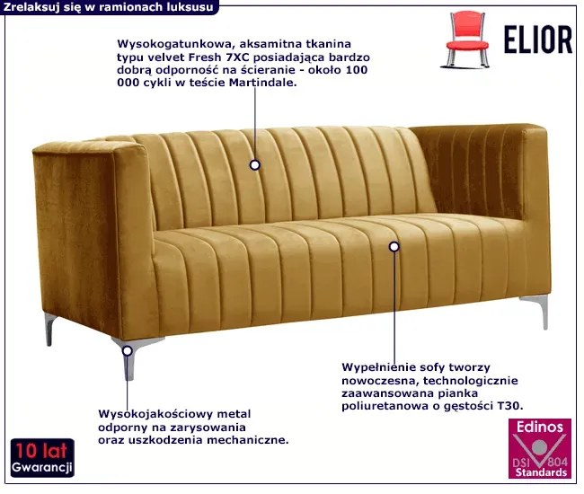 Pikowana sofa welurowa Romes 3X - 9 kolorów