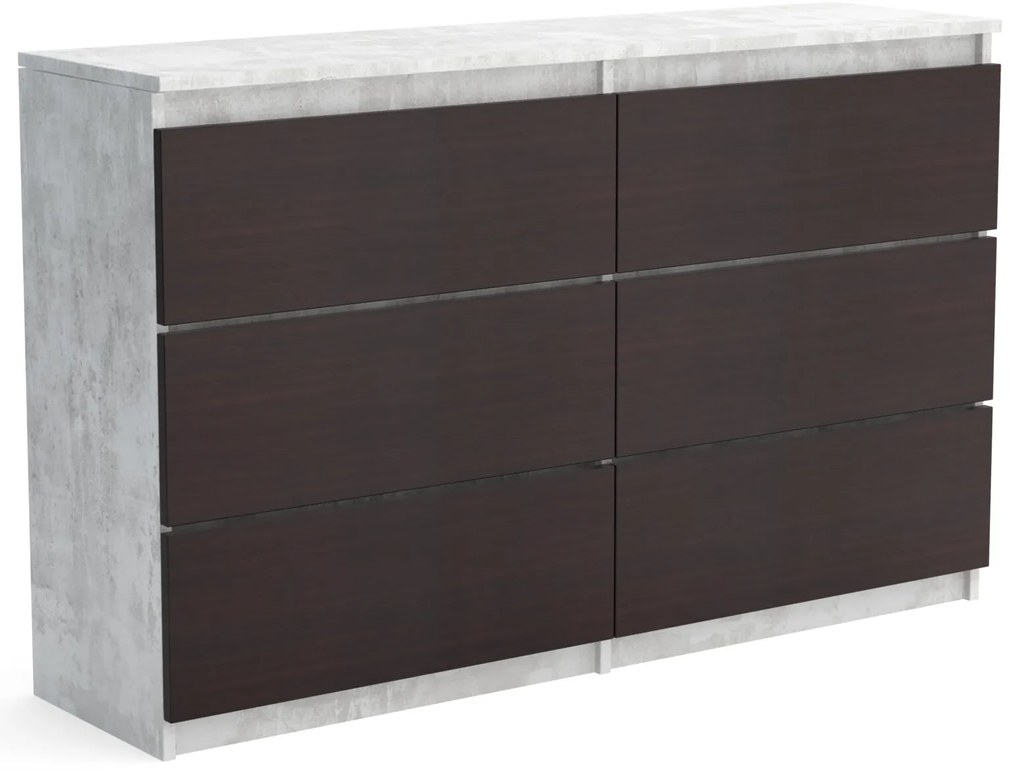 Duża komoda 6 SZUFLAD Szafka 120 cm ARIA Beton/Wenge
