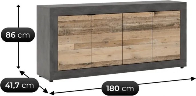 Komoda Czterodrzwiowa BLAGO 180 cm Surowy Dąb/Czarny Loft