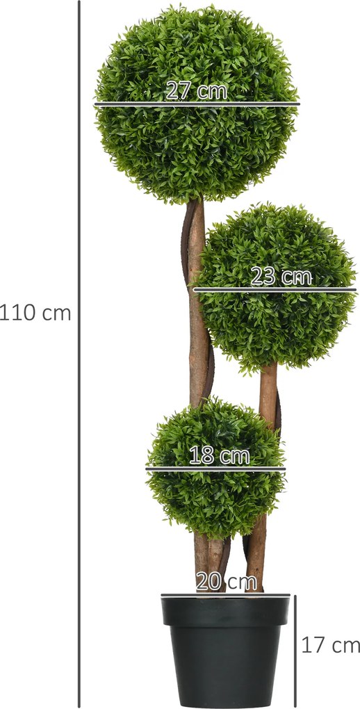 HOMCOM Sztuczny bukszpan duży 110 cm, UV-odporna roślina z 3 kulami do salonu, sypialni, biura, ogrodu | Aosom PL