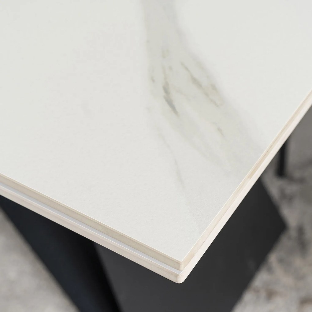 Stół Rozkładany Prostokątny VICTOR 160-240 cm Ceramiczny Biały Marmur/Czarny do Jadalni Nowoczesny Loft