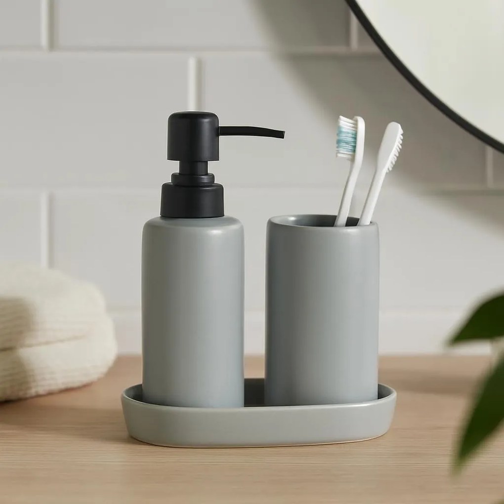 Zestaw łazienkowy PLY, ceramiczny dozownik, kubek i taca