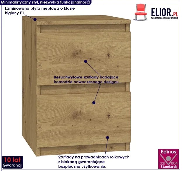 Szafka nocna z dwoma szufladami Lanilo 2X - dąb artisan