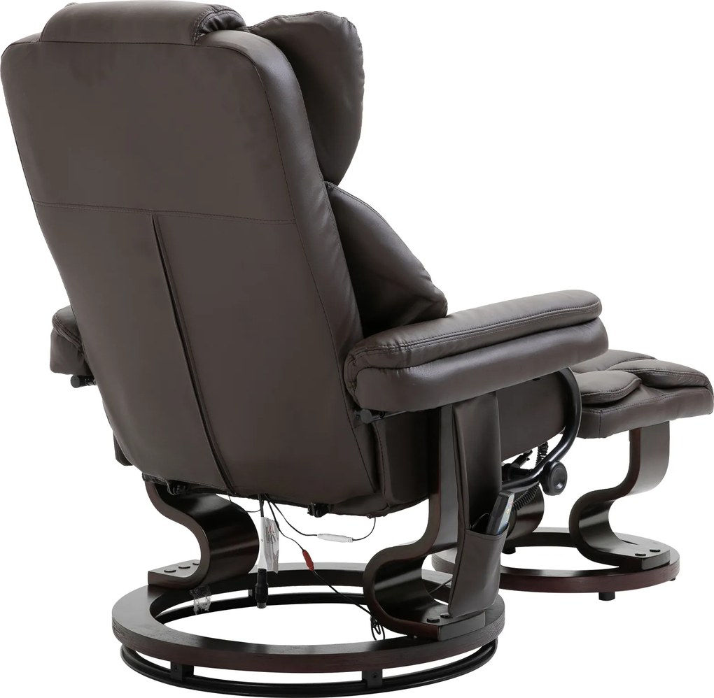 HOMCOM Fotel masujący z pufą relaksacyjny regulowany 145 stopni brązowy sztuczna skóra | Aosom PL