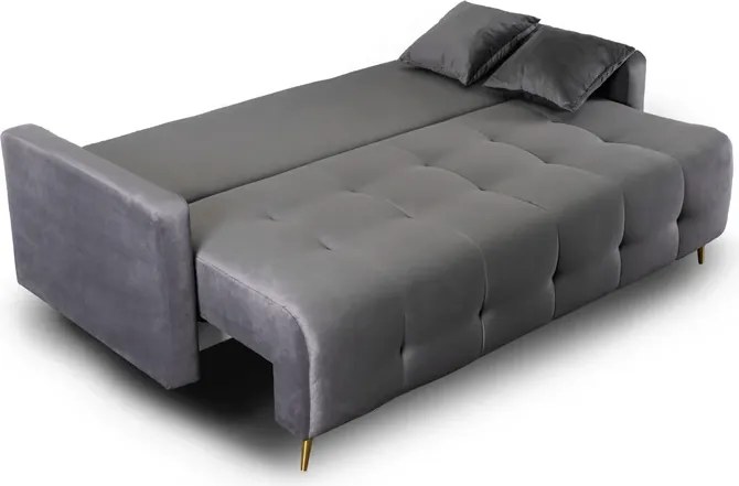 Sofa z Funkcją Spania SEUL Rozkładana Dwuosobowa Welurowa Szara Glamour