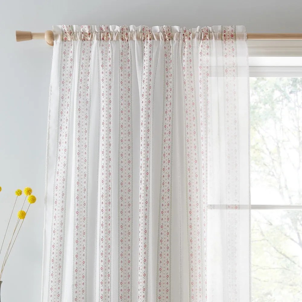 Biała/różowa firanka 140x229 cm Floral Stripe – Catherine Lansfield