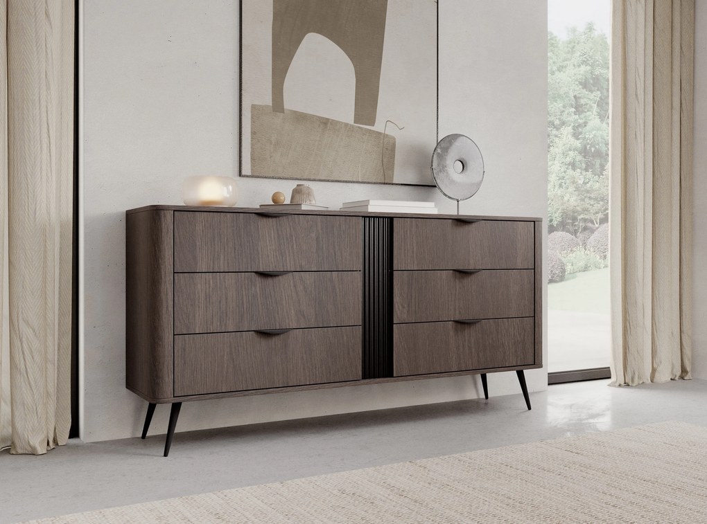 Komoda NOBILE 163,2 cm do Salonu Sypialni 6 Szuflad Dąb