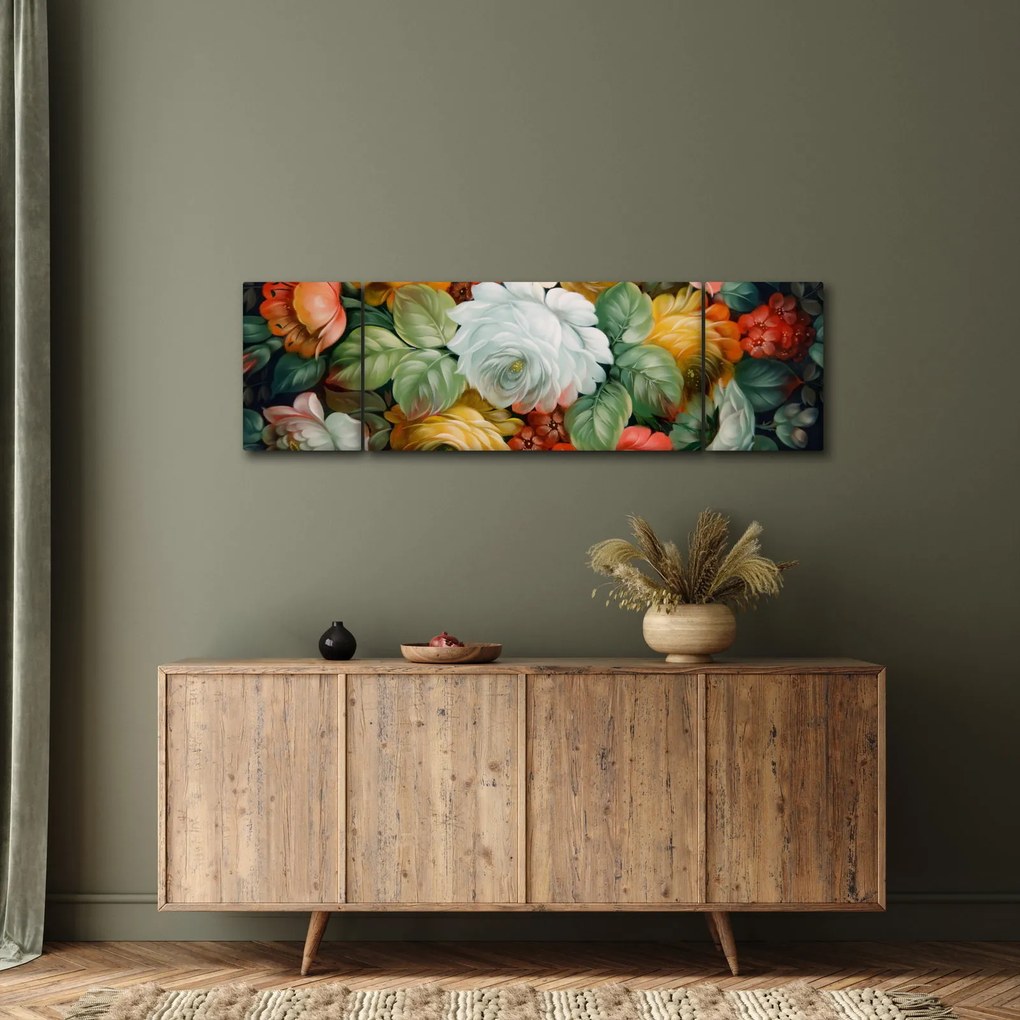 Obraz namalowanego bukietu kwiatów (170x50 cm)