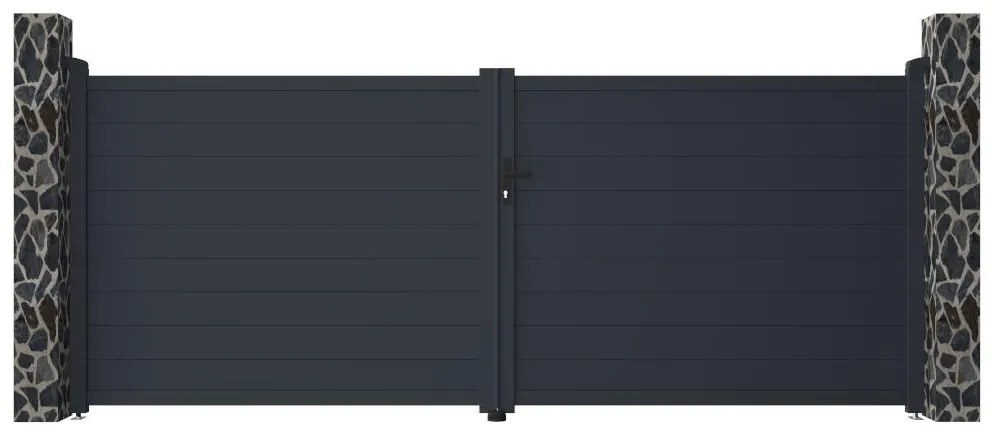 Brama wjazdowa rozwierna NAZARIO, pełna, z aluminium w kolorze antracytowym – 392 × 158 cm (szer. × wys.)