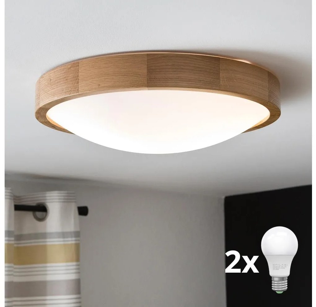 Brilagi - LED sufitowa lampa CARVALHO SLIM 2xE27/60W/230V dąb pr. 37 cm