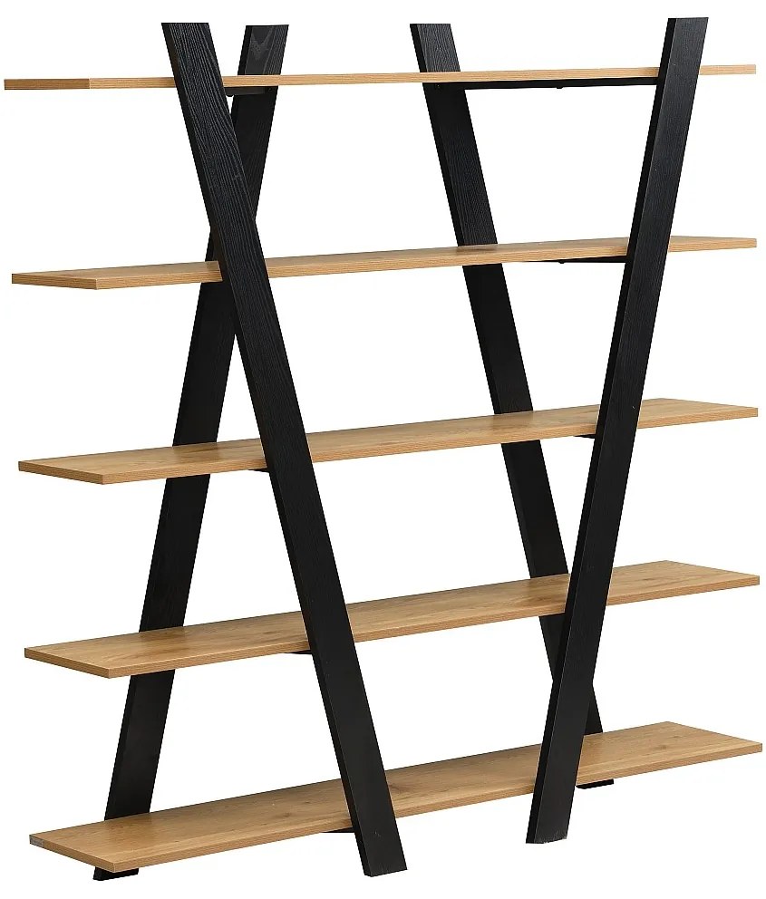 Regał z 5 półkami - Naturalny i Czarny - TUZLA