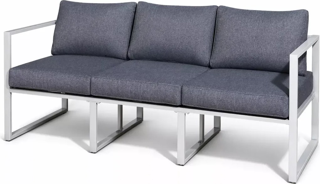 Aluminiowa sofa ogrodowa Marinel z poduszkami na oparciu i siedzisku w kolorze szarym