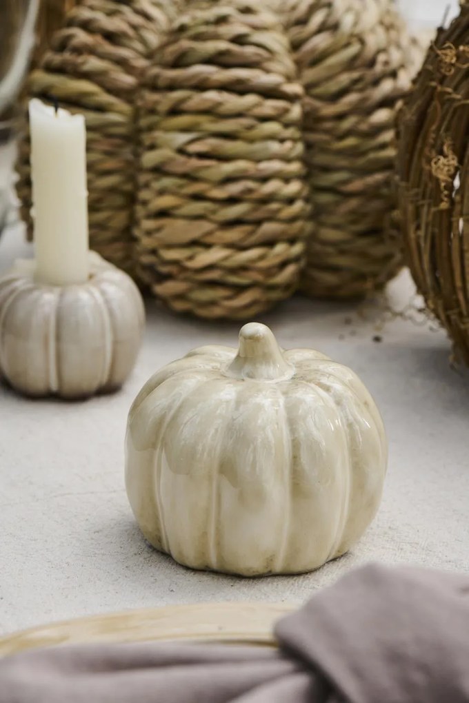 IB Laursen Kamienna dekoracja dynia PUMPKIN STANDING Ø10 cm kremowa