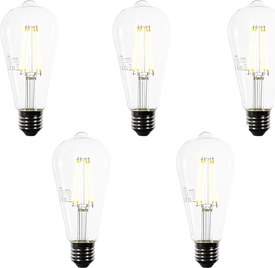 Zestaw 5 żarówek LED E27 ST64 przezroczystych 3.8W 806 lm 3000K