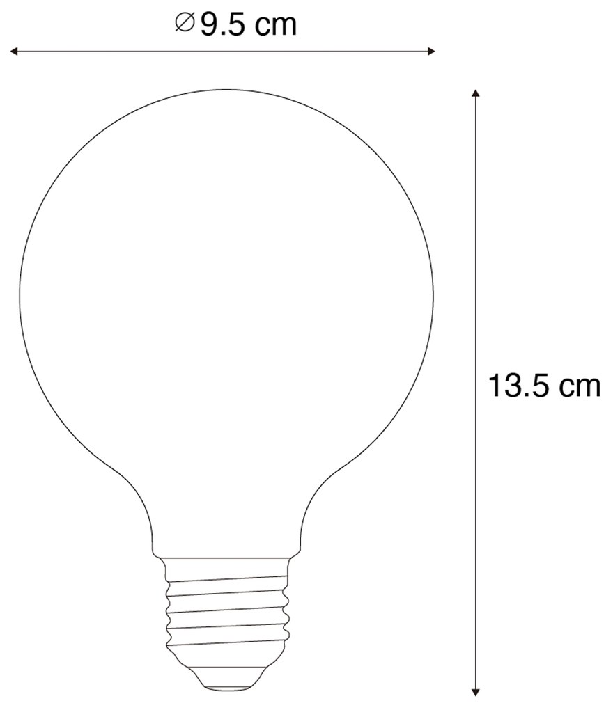 Zestaw 5 E27 LED o przyciemnianym świetle, spiralny filament G95 4W 270lm 2200K