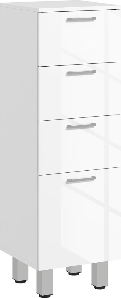 Kleankin szafka łazienkowa biała z 4 szufladami elegancka z płyty wiórowej Biały 30D x 30S x 93W cm | Aosom PL