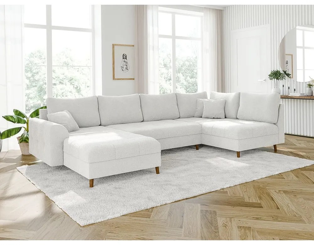 Biały narożnik z materiału bouclé (lewostronny/w kształcie litery U) Ariella – Ropez