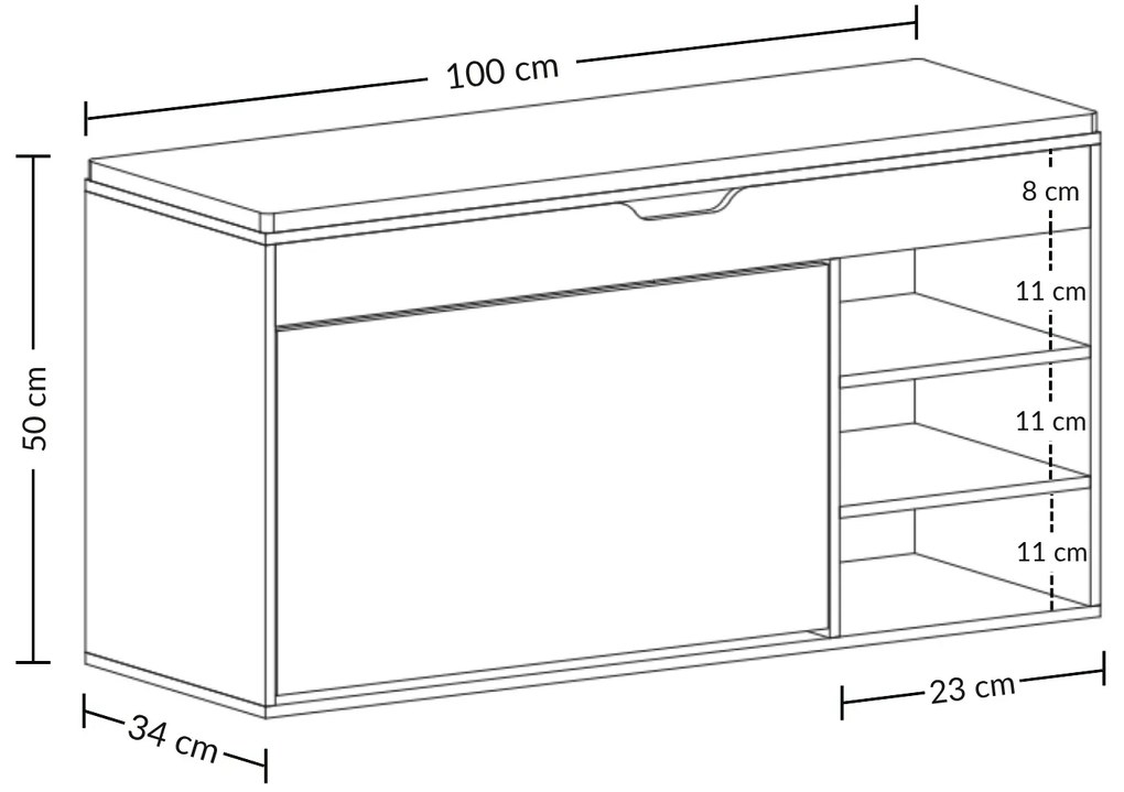 Szafka na buty z siedziskiem i wysuwanymi półkami GRADIA, 100 x 34 x 50 cm